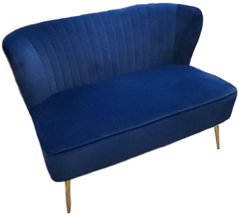 Designer Modern Version of Hollywood Regency Deco Style Blue Velvet Settee w/ Tapered Brass Legs