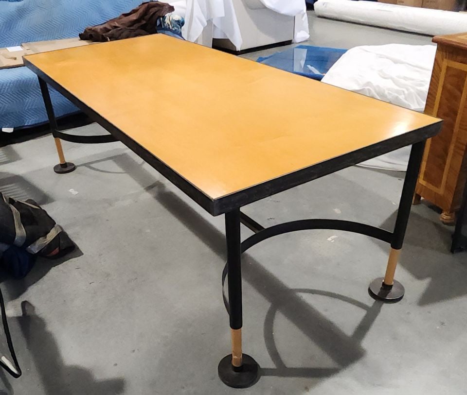 Rare 80s Scandinavian modern industrial iron/wood dining table attribution Jonas Bohlin for Kä - 2