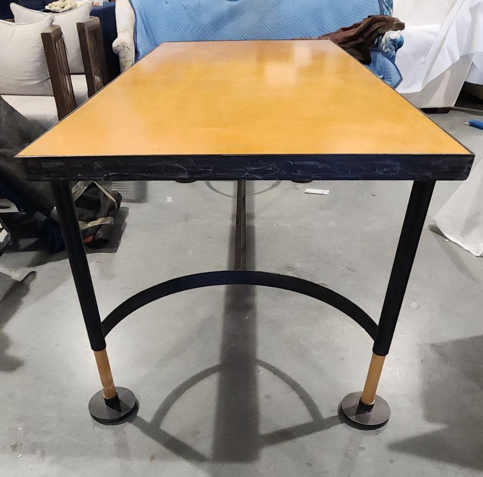 Rare 80s Scandinavian modern industrial iron/wood dining table attribution Jonas Bohlin for Kä - 5