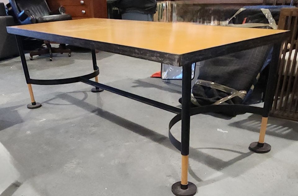 Rare 80s Scandinavian modern industrial iron/wood dining table attribution Jonas Bohlin for Kä - 6