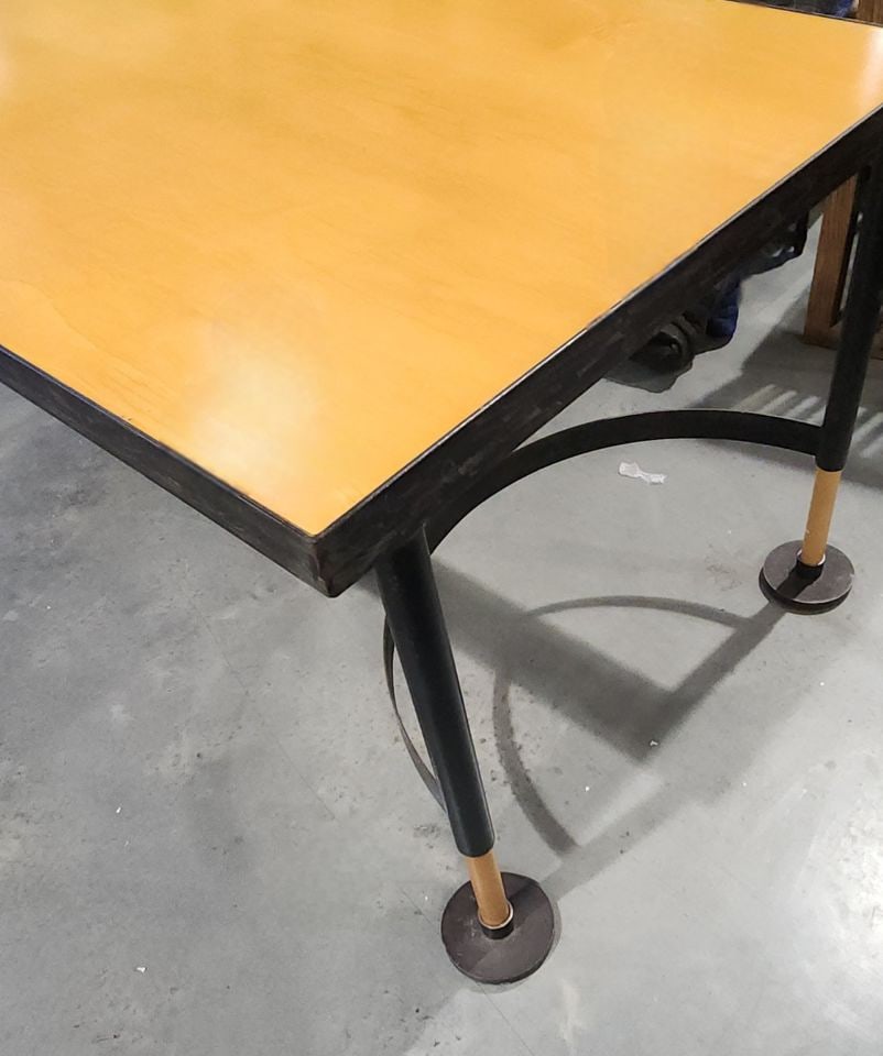 Rare 80s Scandinavian modern industrial iron/wood dining table attribution Jonas Bohlin for Kä - 7