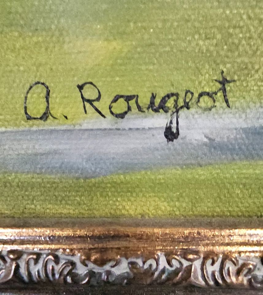 André Rougeot, Vintage Impressionist Naive-Style Original Oil Painting of Country Farm Scene. - 5