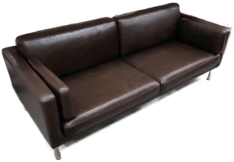 Hi-Design contemporary modern low-profile stitched leather sofa. Rich dark brown w/ chrome legs. (1 of 9)