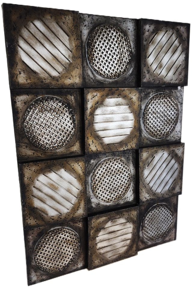 Vintage Brutalist Industrial-Style Metal Wall Sculpture w/ Contrasting Textures & Finishes. 30"x 36" - 3