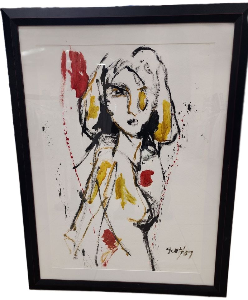 Scott '07 abstract expressionist 30x36 framed lithograph of female image. (1 of 1)
