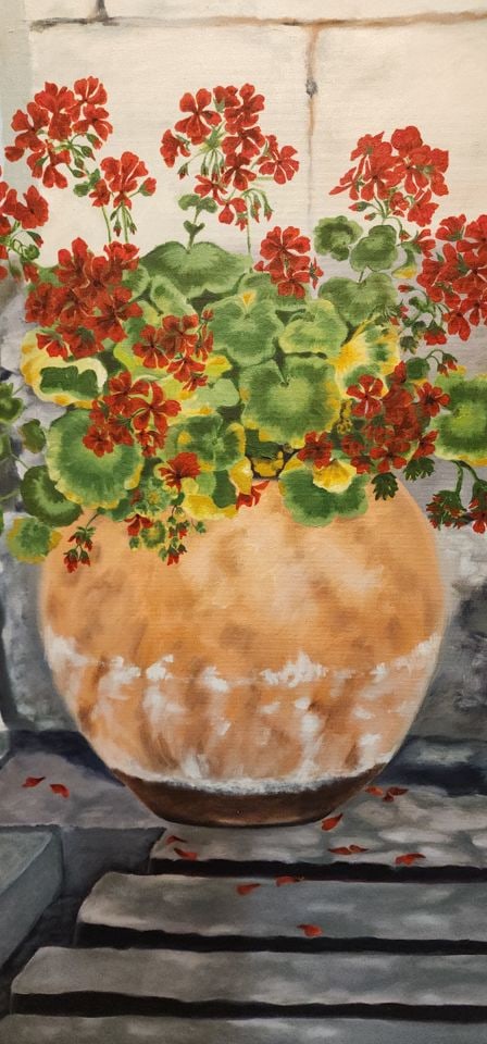 Signed Vintage floral still life expressionist oil painting with brilliant color palette - 3