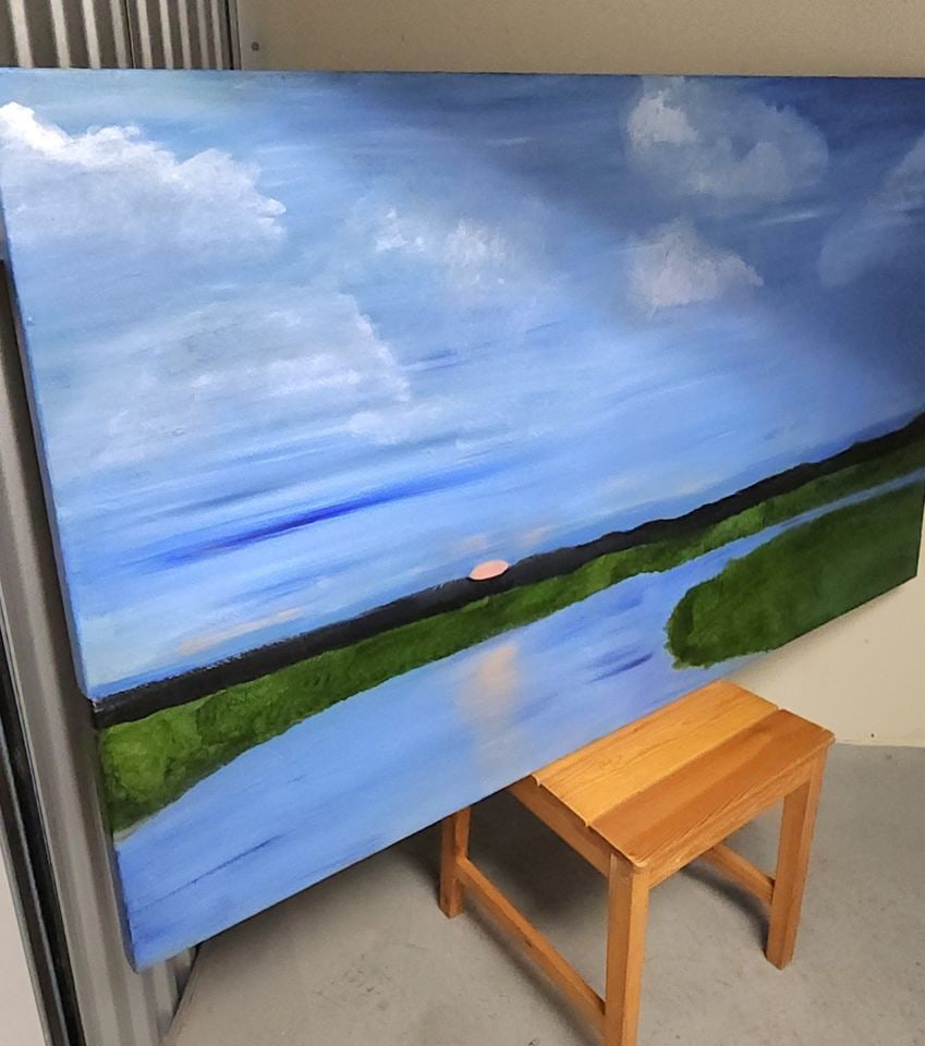 Original land & seascape impressionist oil painting. Very serene w/ inspiring perspective. 60x36": Original land & seascape impressionist oil painting. Very serene w/ inspiring perspective. 60x36" Shipping: Domestic: Shipping rates are determined by destination International: Foreign shipping