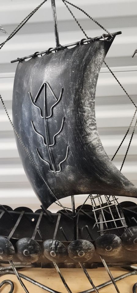 Vintage Intricate Metal Handcrafted Viking Longship Sculpture. 20W x 24H x 6W - 3