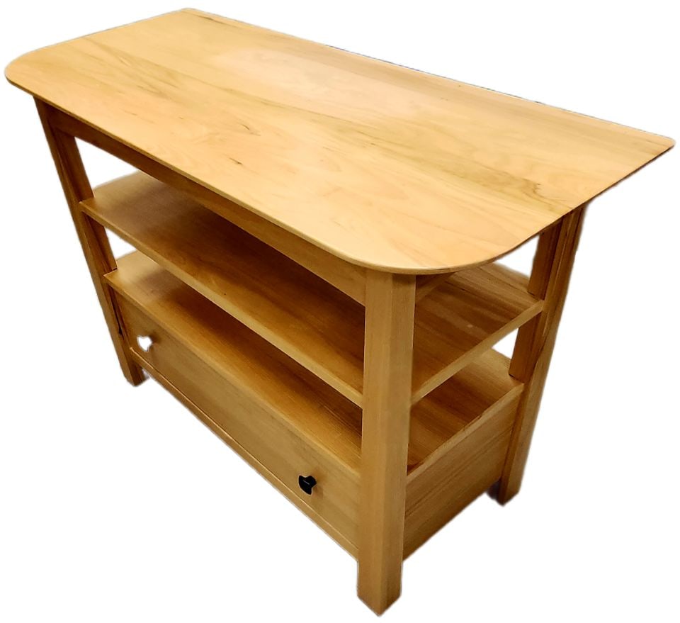 Vintage A.A. Laun Furniture solid Maple or Teak Mission-Style Console Table w/ 2 shelves and drawer. (1 of 7)