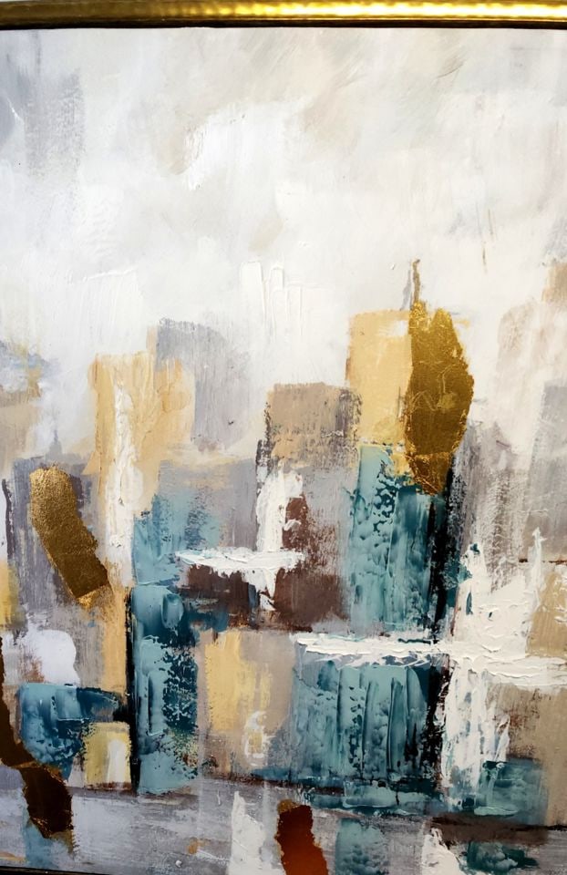 Postmodern 48x36 abstract expressionist surreal cityscape giclee oil painting on canvas. - 7