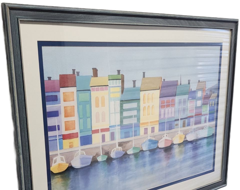 Elizabeth Horowitz Fine Art Print of "Harbor in Harmony" Seaside Cityscape w/ vibrant colors . 30x24 - 2