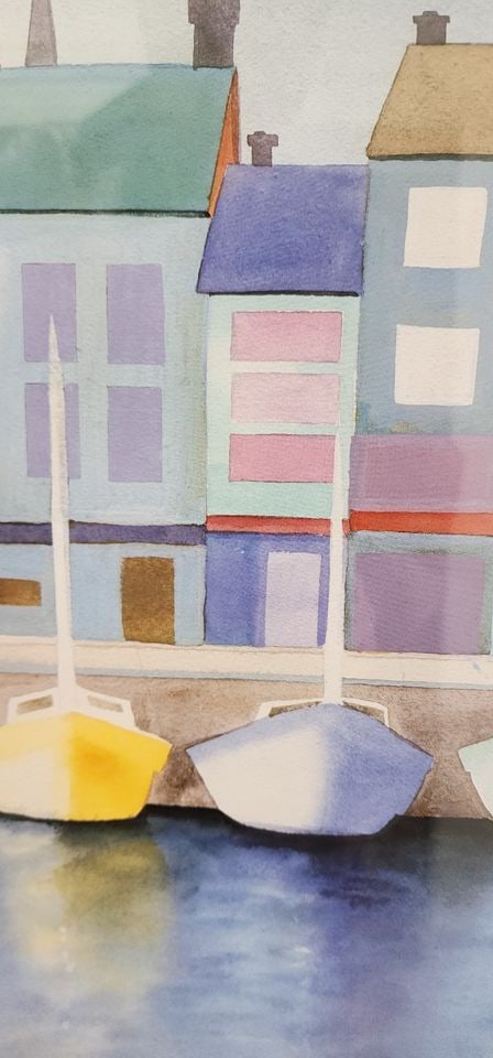 Elizabeth Horowitz Fine Art Print of "Harbor in Harmony" Seaside Cityscape w/ vibrant colors . 30x24 - 4