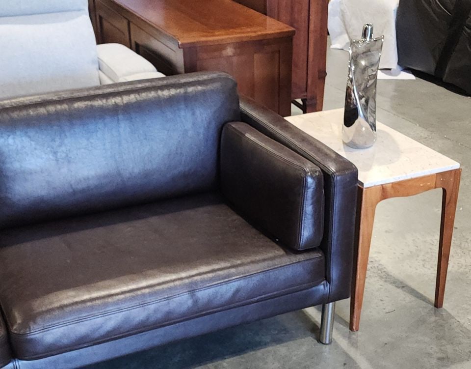 Pair Rare Lane "Rhythm" Mid-Century Modern Marble Top Side/End Tables w/ Walnut Frame & Legs 14" - 3