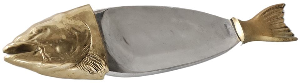 Vintage Mid-Century Heavy Italian Brass & Aluminum Fish Sculptural Platter or Art Centerpiece. 36x10 - 2