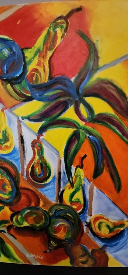 Alfred DiMaio, signed original abstract expressionist painting w/ vibrantly colored floral imagery - 2