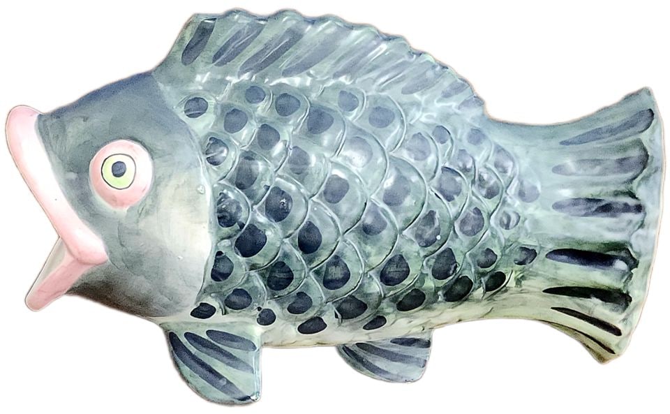 Vintage folk art rare hand-painted ceramic Gluggle fish pitcher jug. - 3
