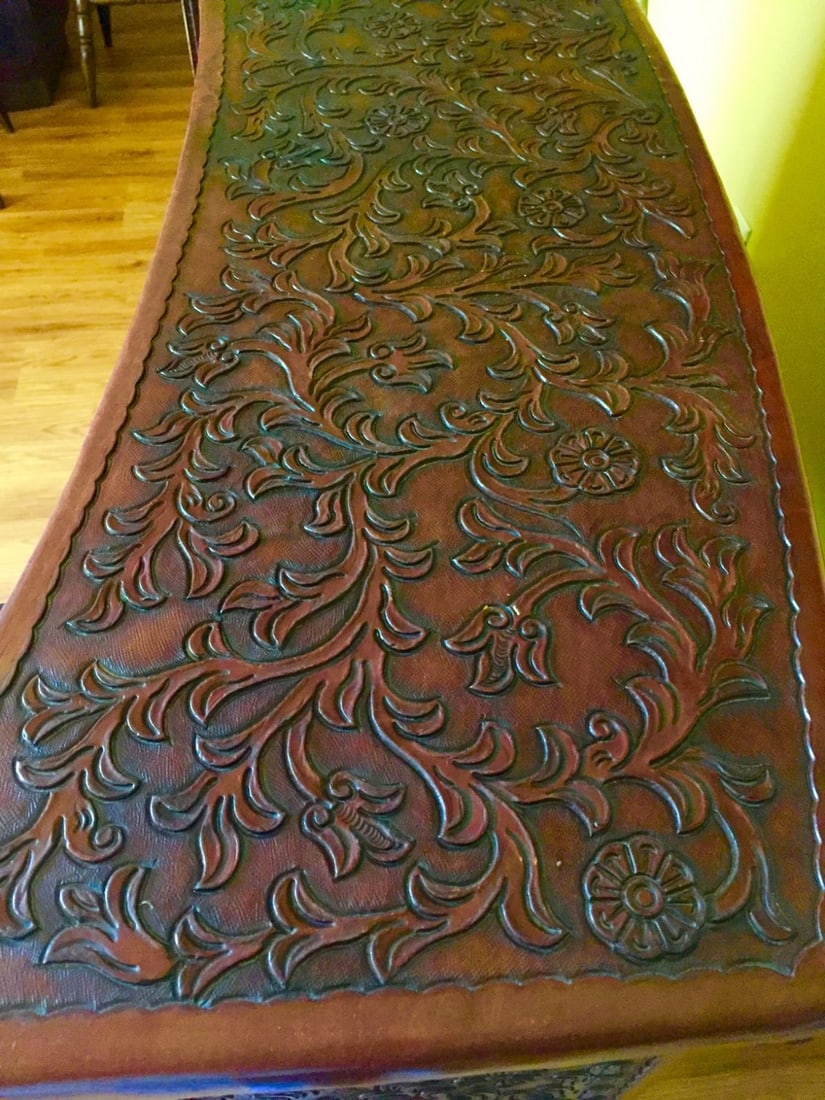 Hand-Tooled Leather Front Bar Cabinet / Console - 10