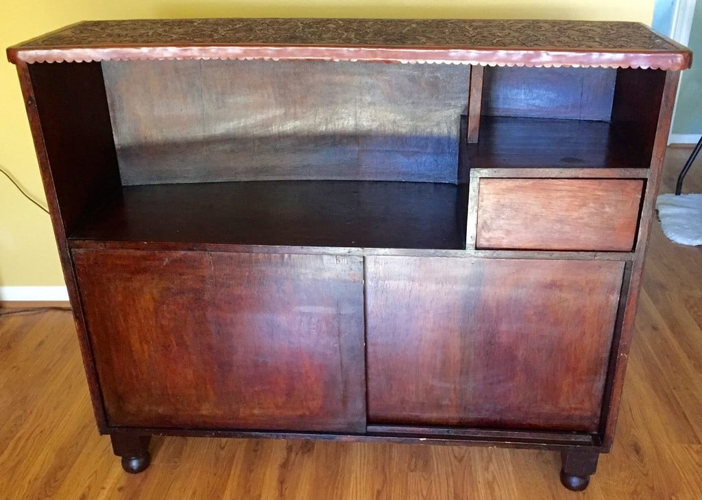 Hand-Tooled Leather Front Bar Cabinet / Console - 6