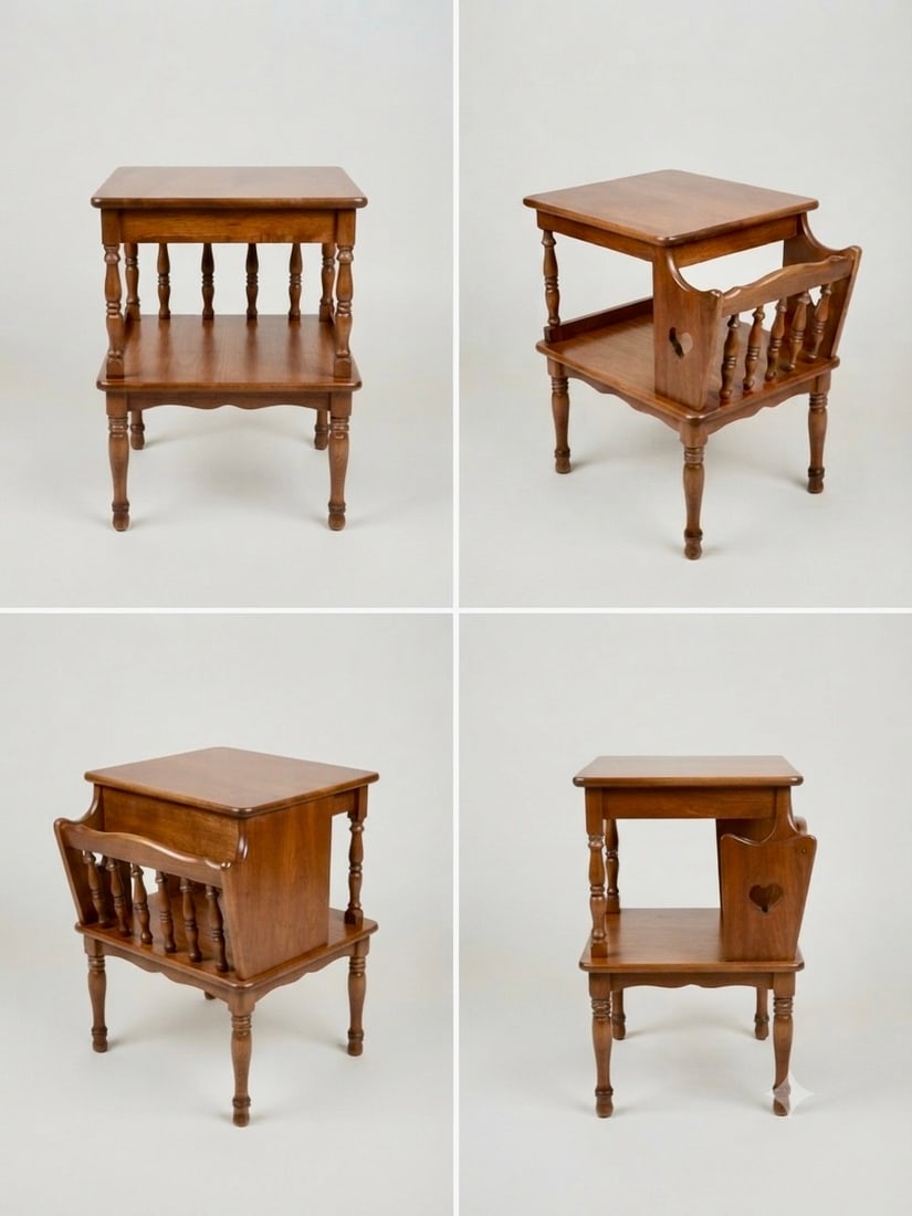 Set of 2 Ethan Allen American Traditional Solid Maple and/or Birch Side Table with Magazine Rack - 4
