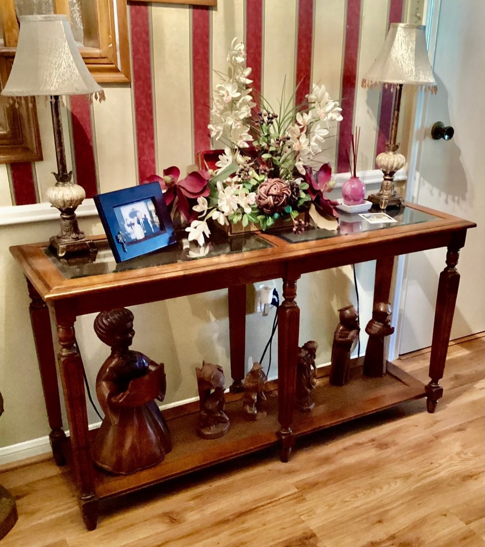 Wood with Glass Top Console Table and Lower Shelf - 3