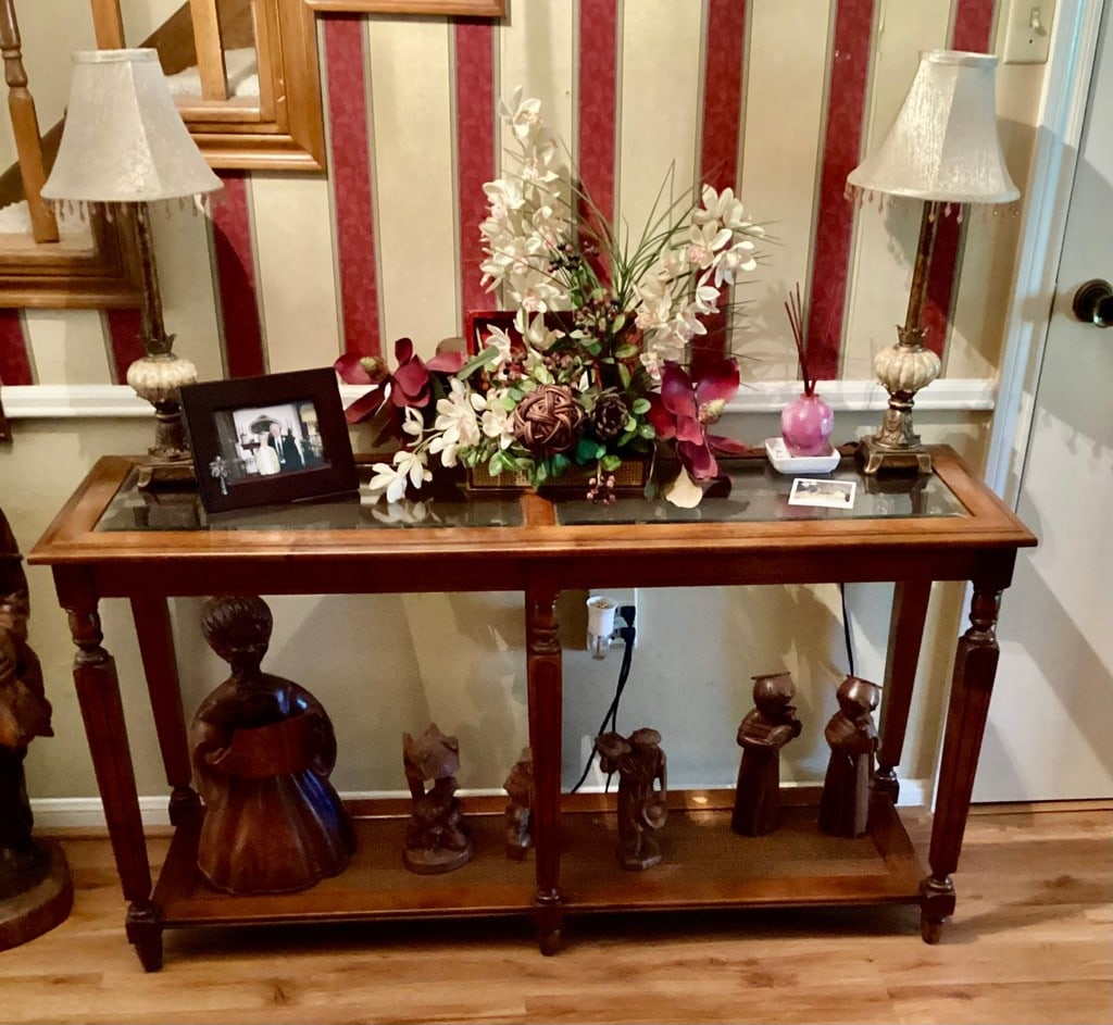 Wood with Glass Top Console Table and Lower Shelf - 5