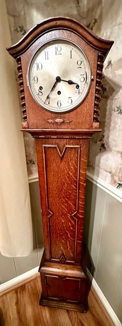 Antique Arts & Crafts Quartersawn Oak Grandmother Clock - 7