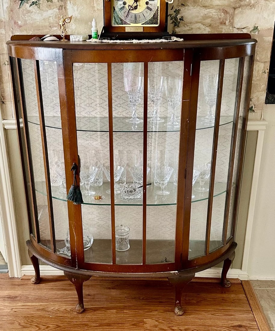 Vintage Curved Front Display Cabinet with Glass Shelves - 2