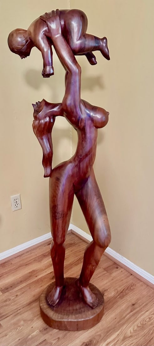 Large Carved Wood Mother and Child Sculpture-Ecuador - 2