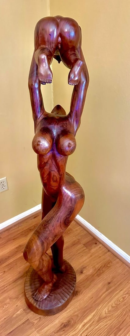 Large Carved Wood Mother and Child Sculpture-Ecuador - 3