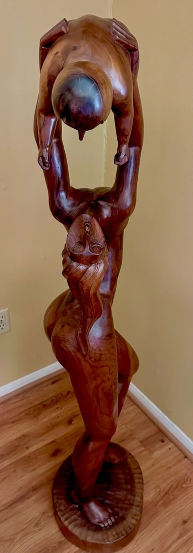 Large Carved Wood Mother and Child Sculpture-Ecuador - 7