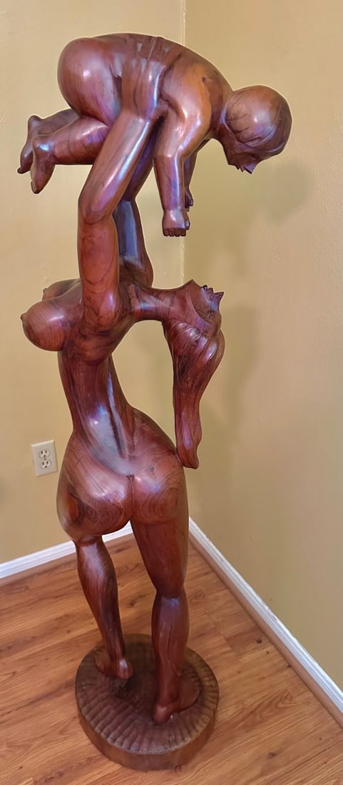 Large Carved Wood Mother and Child Sculpture-Ecuador - 8