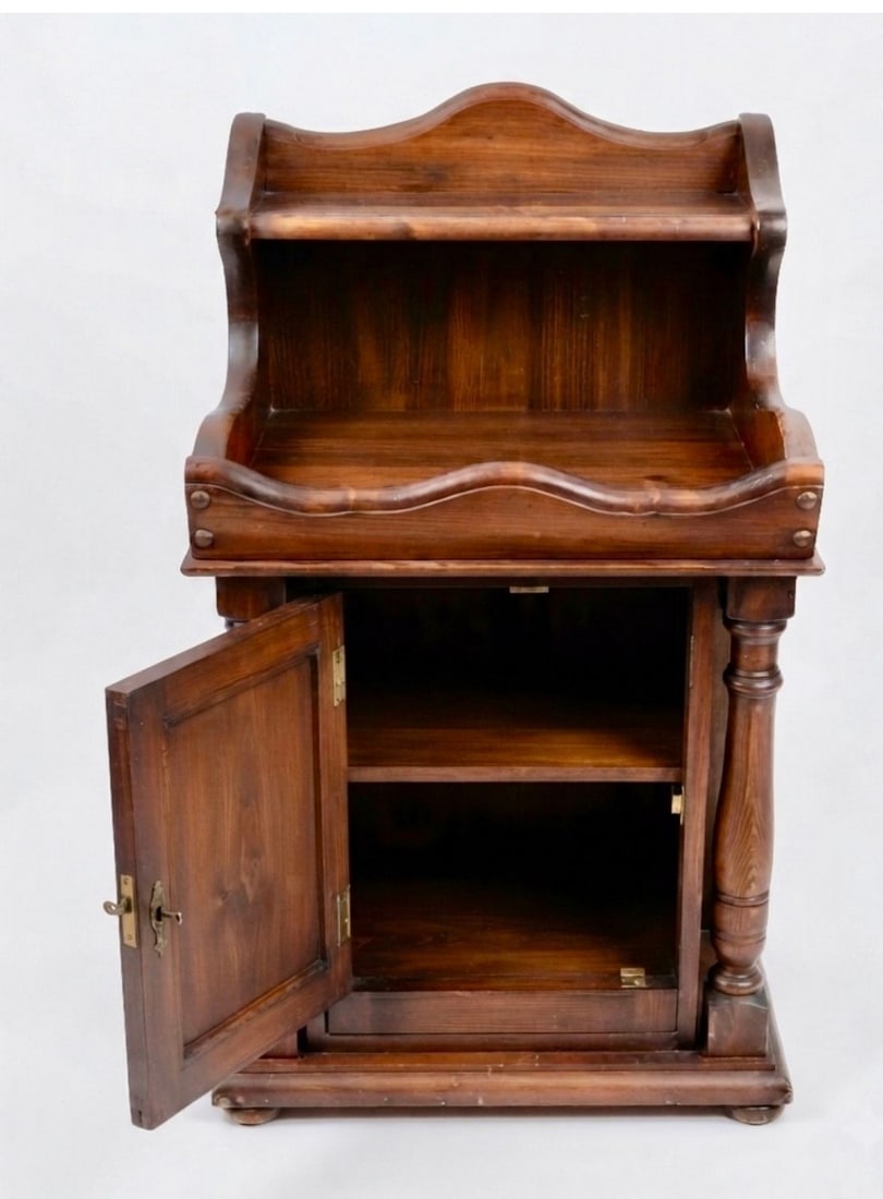 Vintage Carved Wood Two-Tier Wsahstand or Nightstand - 2