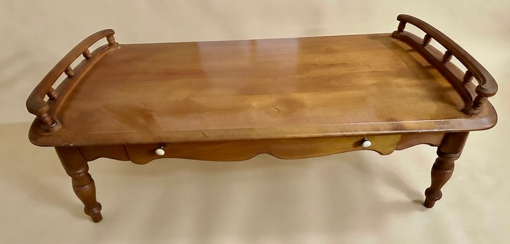 Vintage Maple Wood Coffee Table with Spindle Gallery and Drawer (1 of 1)