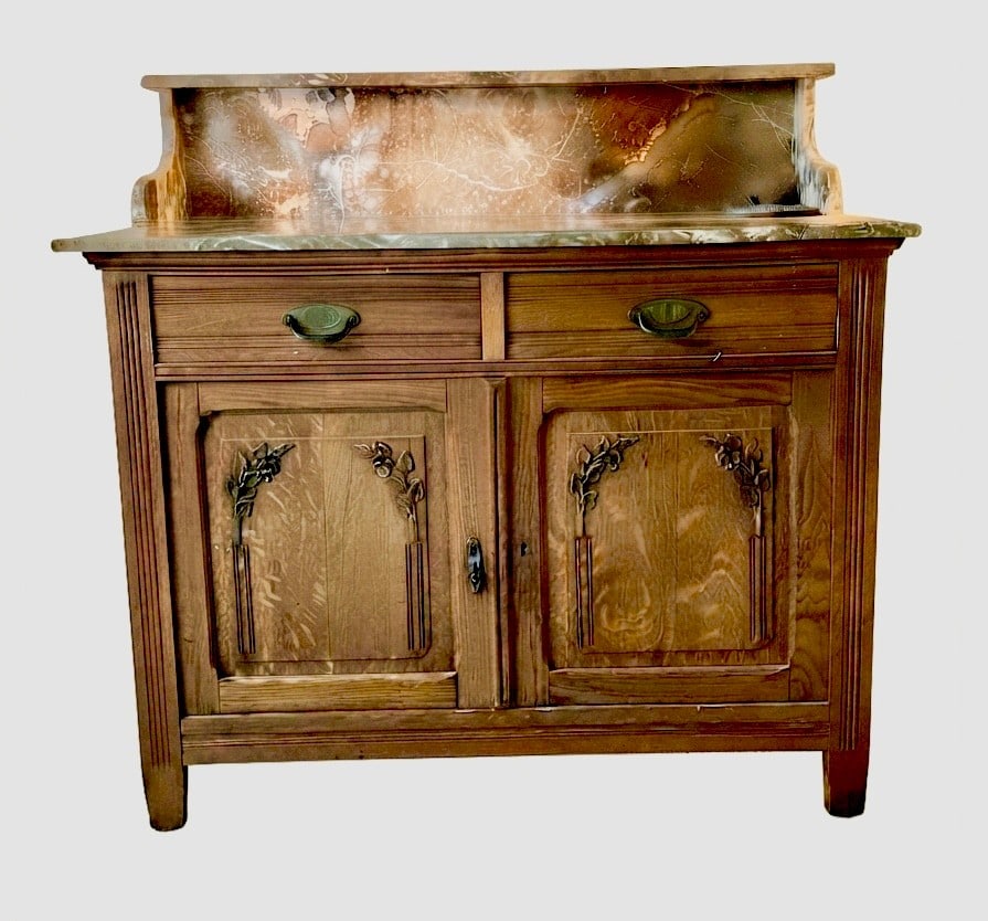 Antique Oak Washstand with Marble Top-cracked on one corner (1 of 2)