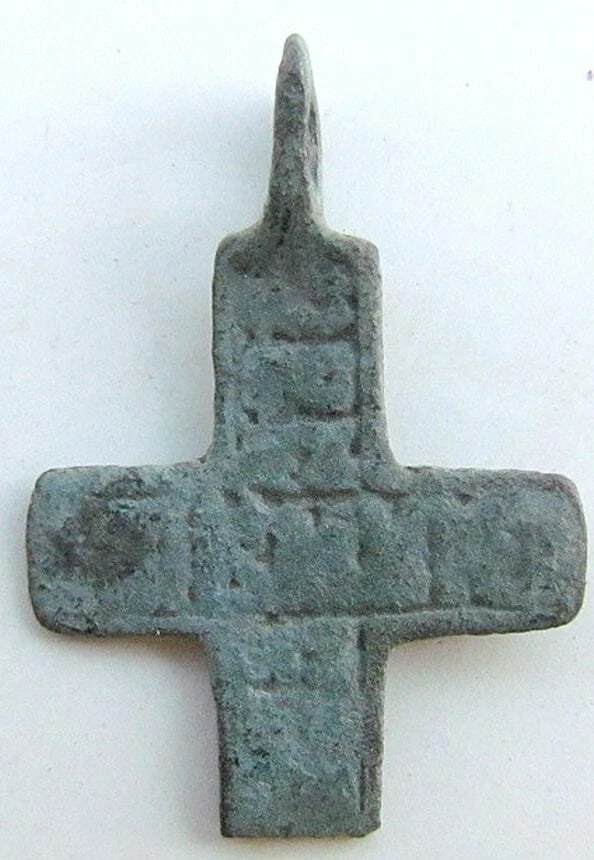 ANTIQUE 18th CENTURY RUSSIAN CHILDREN NECK CROSS icon w/ ST.NIKITA DEVIL BEATER - 2