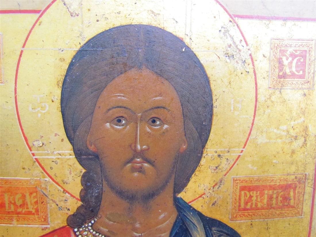 RUSSIAN ICON of JESUS CHRIST 19th CENTURY ANTIQUE hand painted HIGH QUALITY - 4