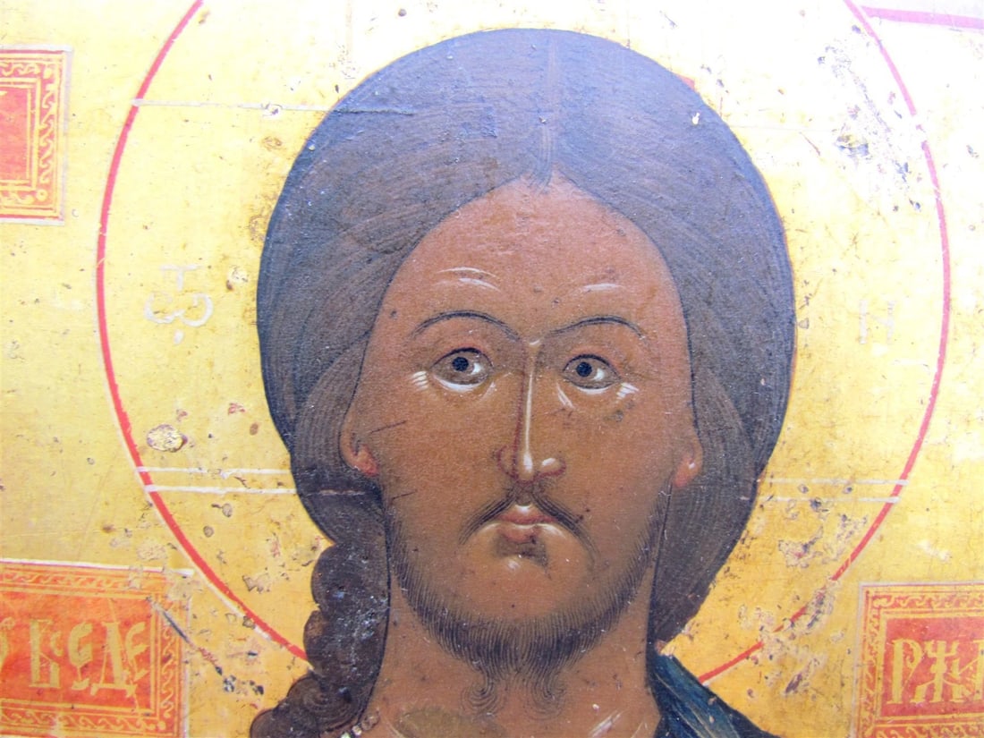 RUSSIAN ICON of JESUS CHRIST 19th CENTURY ANTIQUE hand painted HIGH QUALITY - 6