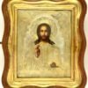 Christ the Almighty: Christ the Almighty. Russian wooden icon (size 22x18cm ) in silver oklad, stamp 84, master mark, gilding. Wooden kiot. Dimensions: 25 x 30.5 cm Century 19 Reserve: $1,700 Shipping: Domestic: