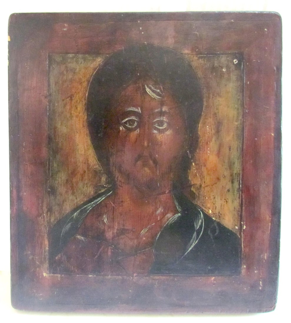 RUSSIAN ICON of JESUS antique: Hand painted. Good condition. Size 11 by 12 1/4" Reserve: $419.99 Shipping: Domestic: Flat-rate of $25.00 to anywhere within the contiguous U.S. International: Foreign shipping rates are determined