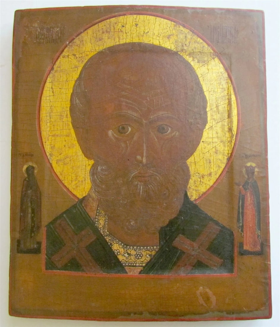 18th CENTURY RUSSIAN ICON of ST. NICHOLAS ANTIQUE MUSEUM QUALITY: Size 10 1/2 by 11 1/3" Hand painted with egg tempera. Kovcheg (raised borders). Gesso on wood panel. (857) Reserve: $1,392.99 Shipping: Domestic: Flat-rate of $25.00 to anywhere within the contiguous
