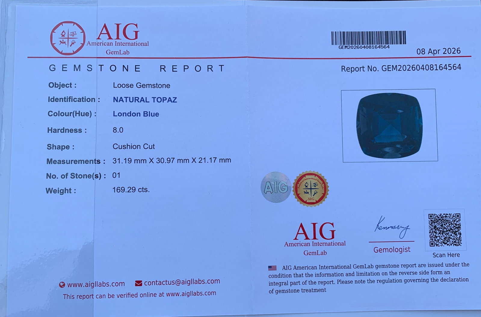 Certified Natural London Blue Topaz Gemstone: 169.29 Ct Cushion Cut Brazil Collector Stone - 2