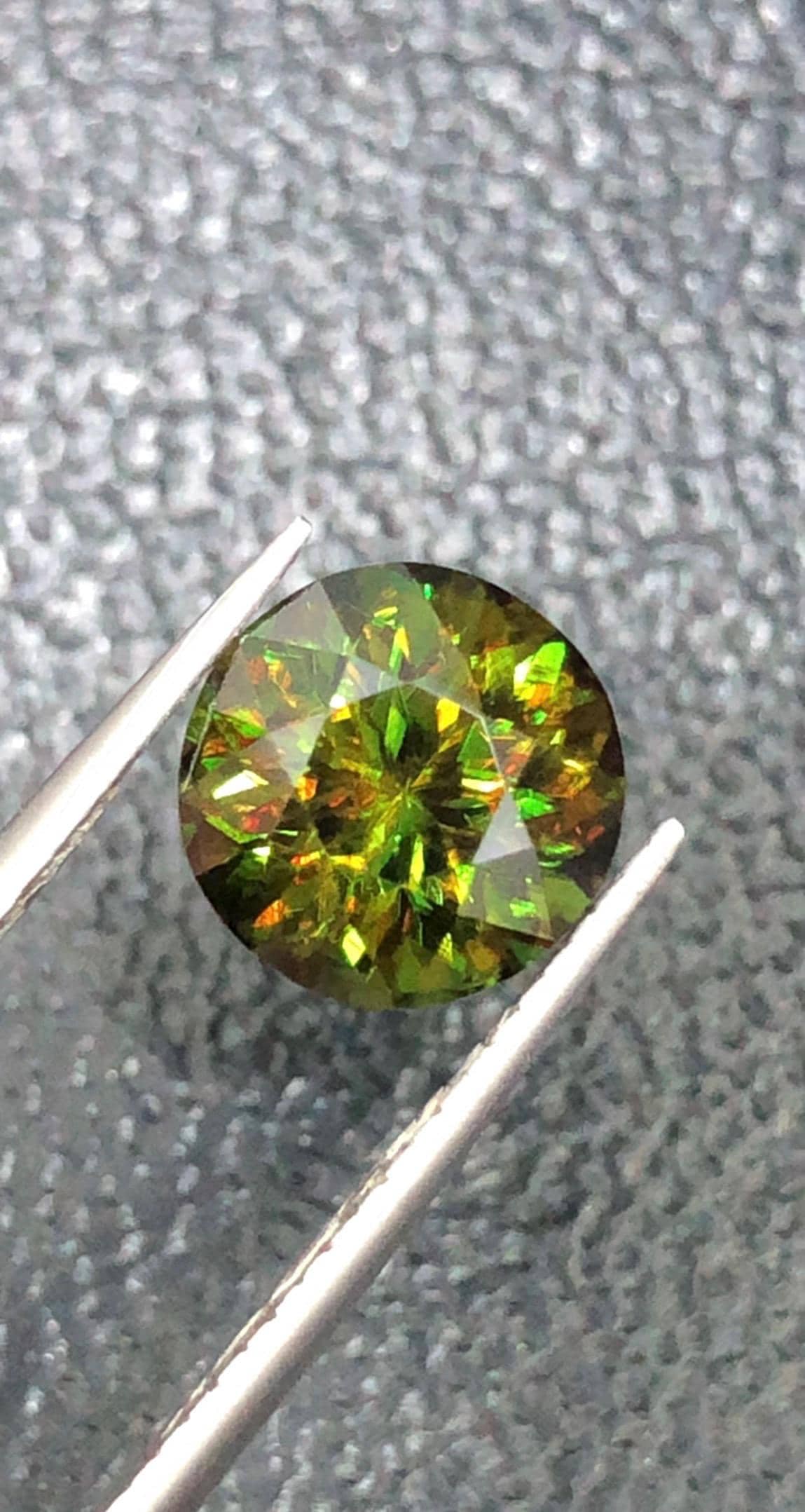 3.09 Carat Brilliant Round Diamond Cut Chrome Green Sphene Gemstone, Sparkling Verdant Green Gem - 4