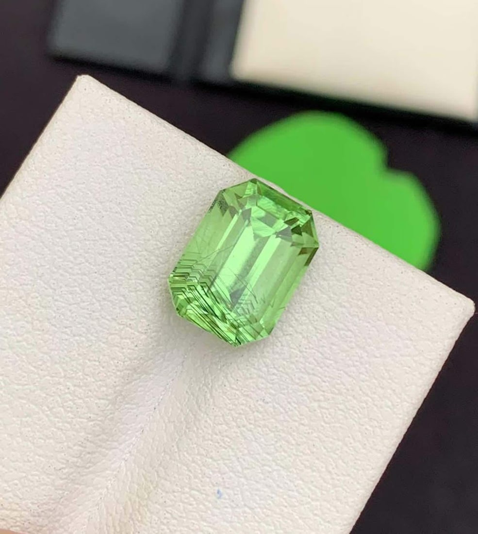 Emerald Cut Peridot Gemstone: Natural Green Rutile, August Birthstone - 5