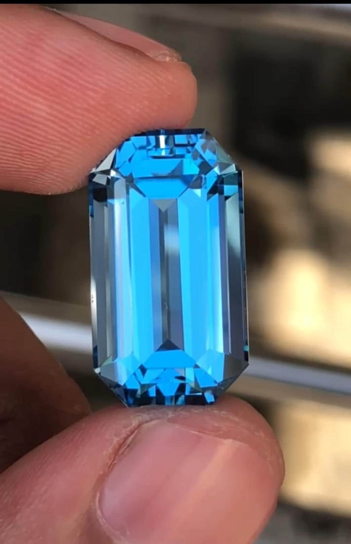 Natural Swiss Blue Topaz Gemstone Necklace Size Emerald Cut November Birthstone - 21.45 Carat - 10