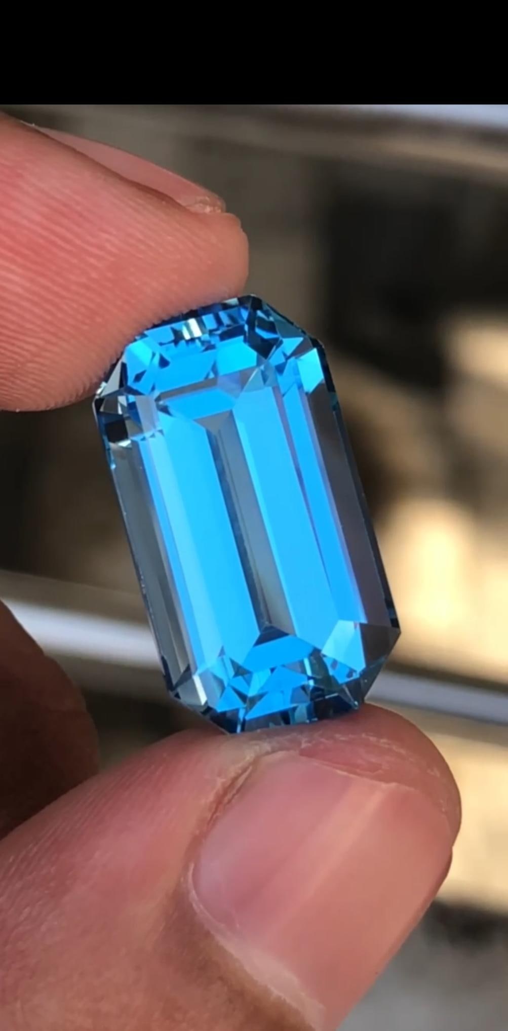 Natural Swiss Blue Topaz Gemstone Necklace Size Emerald Cut November Birthstone - 21.45 Carat - 3