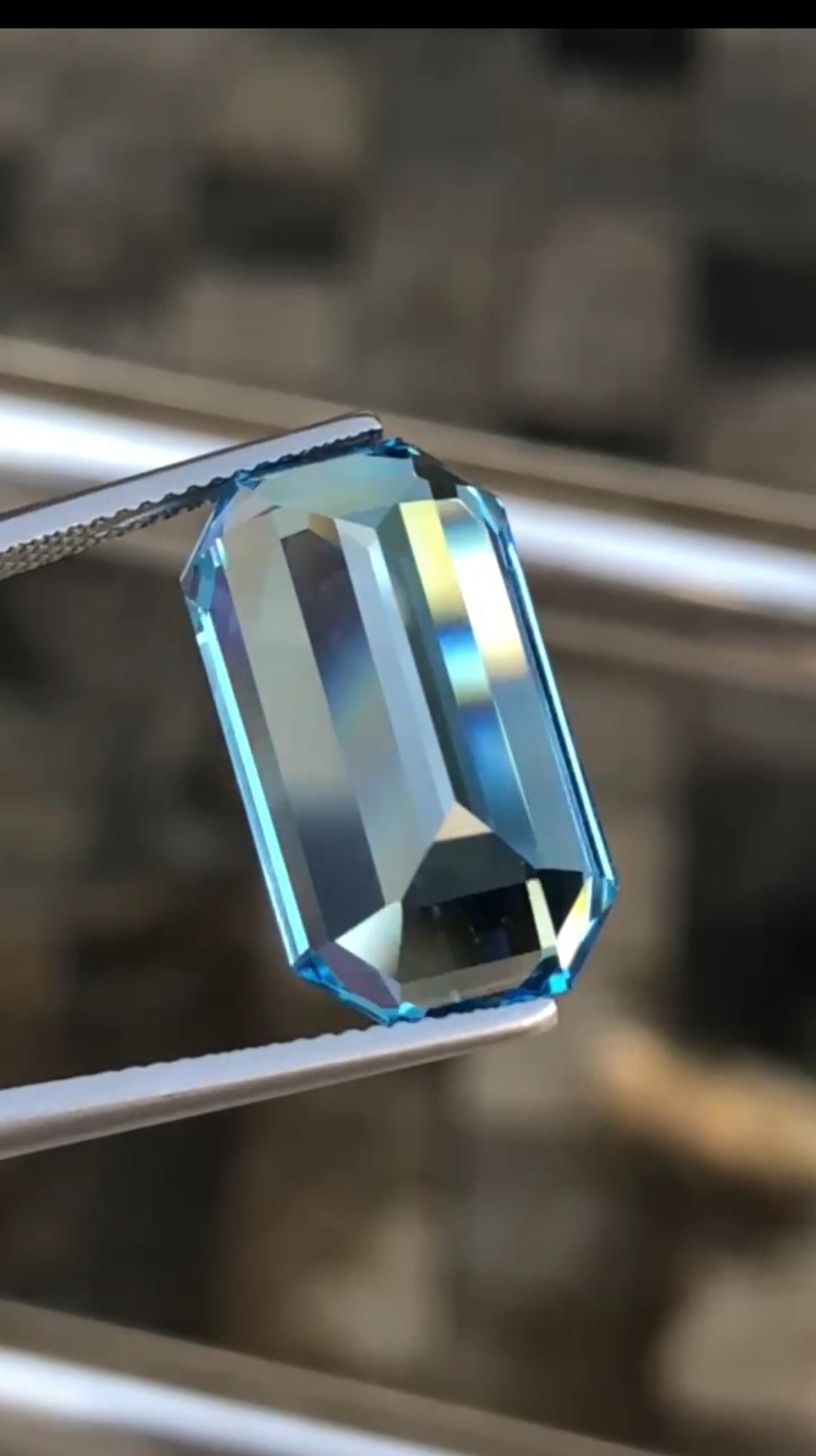 Natural Swiss Blue Topaz Gemstone Necklace Size Emerald Cut November Birthstone - 21.45 Carat - 6