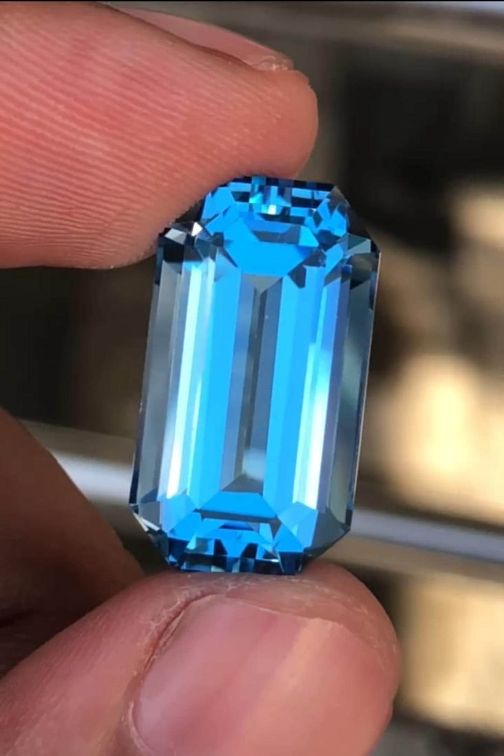 Natural Swiss Blue Topaz Gemstone Necklace Size Emerald Cut November Birthstone - 21.45 Carat - 8