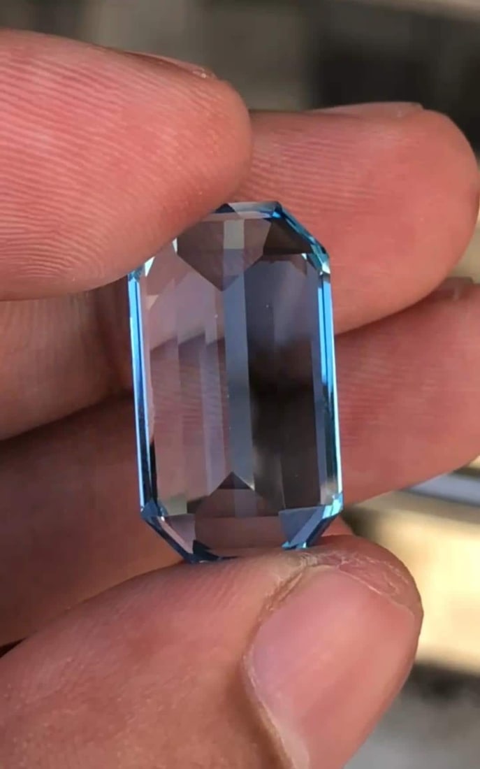 Natural Swiss Blue Topaz Gemstone Necklace Size Emerald Cut November Birthstone - 21.45 Carat - 9