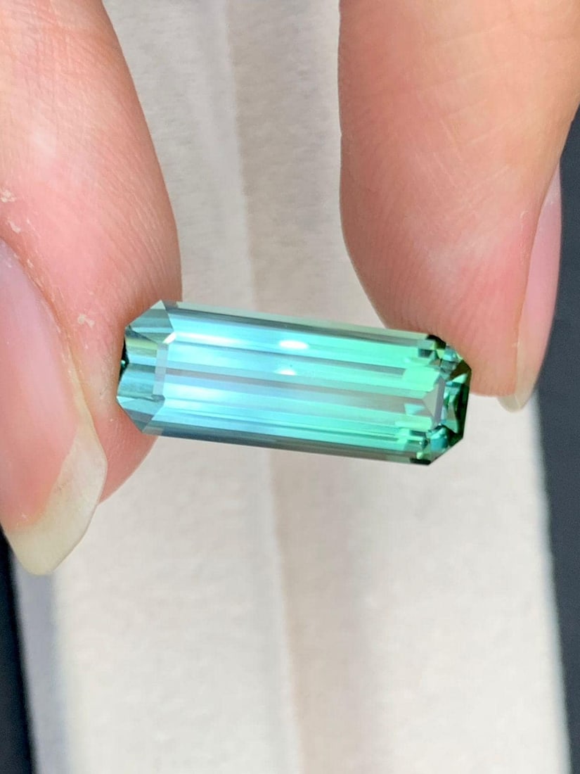 4.95 Carat Bi-Color Tourmaline Gemstone: Emerald Cut Blue Green Jewel (1 of 9)