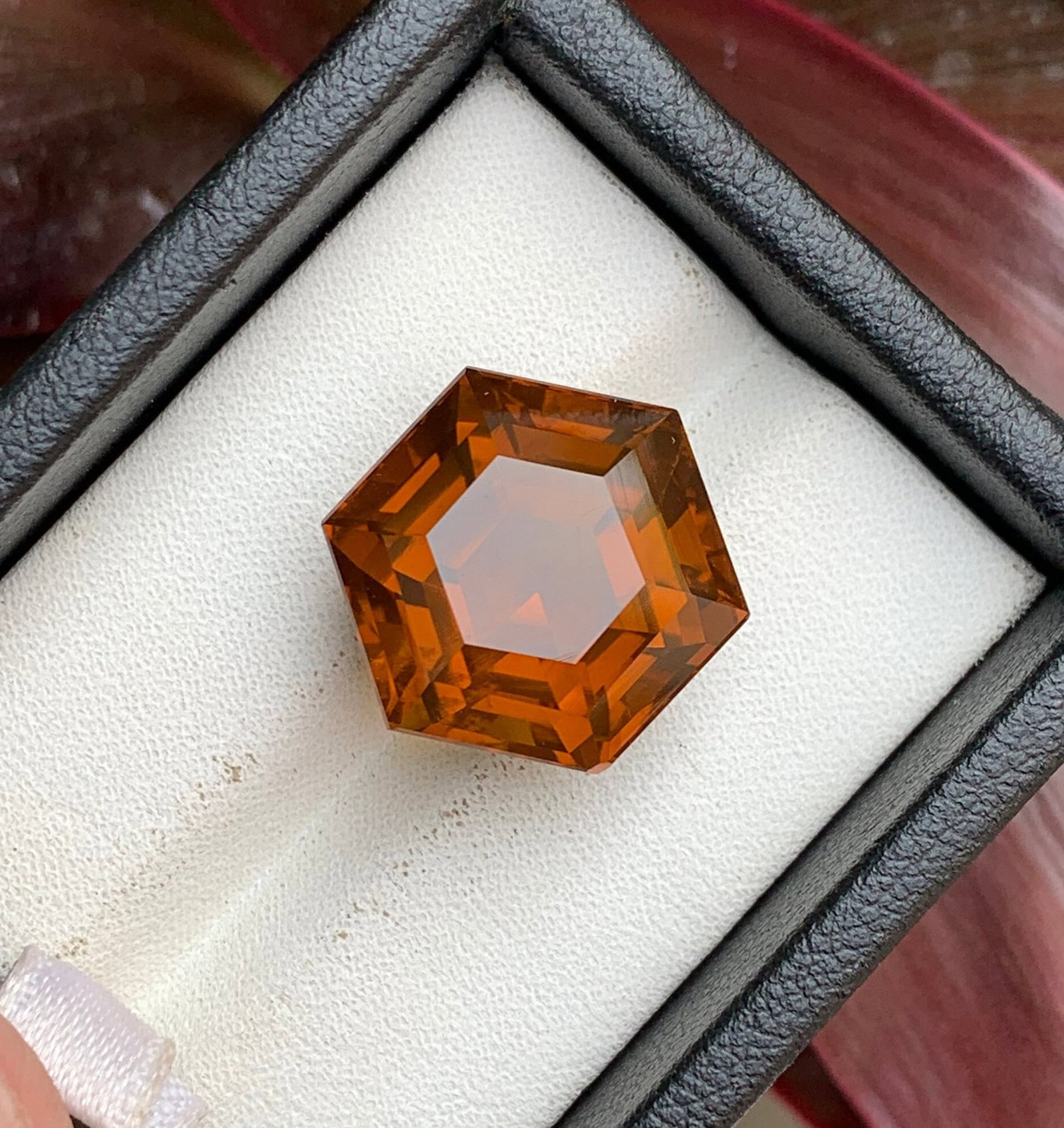 17 Carat Brownish Orange Citrine Gemstone: Unique Hexagonal Cut: Discover the allure of our exquisite hexagon-cut natural brownish orange citrine loose gemstone. Radiating warmth and sophistication, this gem is a flawless choice for statement and custom jewelry.
